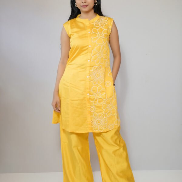 Sunshine Yellow Floral Embroidered Sleeveless Co-ord Set