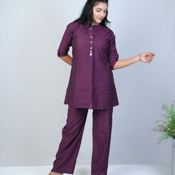 Deep Plum Co-ord Set with Stylish Button Detailing