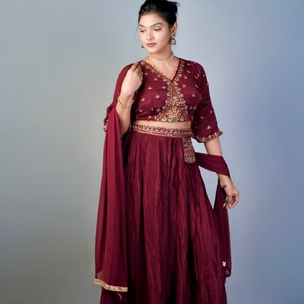 Maroon Embroidered Ethnic Lehenga Set