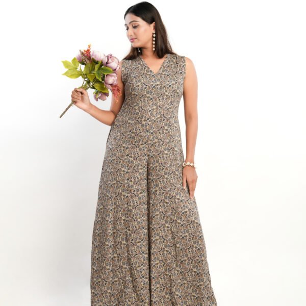 Women's Casual Rayon V-Neck Printed Jumpsuit